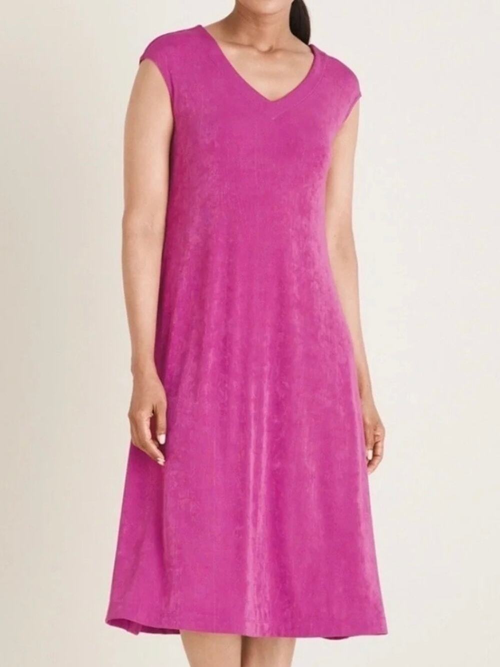 Chico's SIZE 20/22 Travelers V-Neck Sleeveless Wild Mulberry Pink Midi Dress NWT